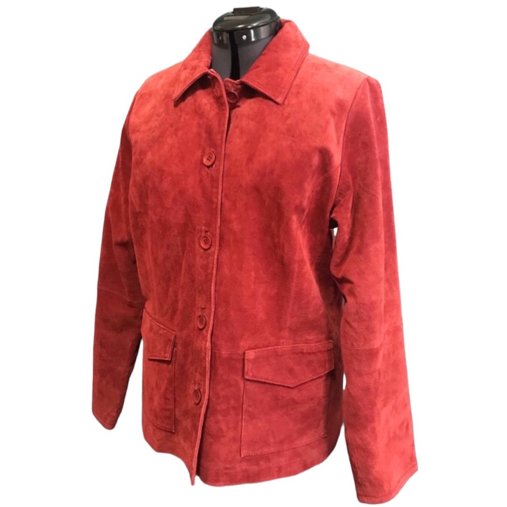 Vintage 1990s Red Suede Leather jacket retro coat S small 4 6 m medium 8 90s Y2K